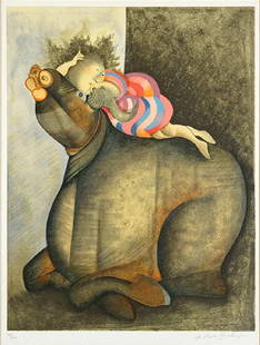 Graciela Rodo Boulanger - Girl on Bull: Artist: Graciela Rodo Boulanger Title: Girl on Bull Year: B. 1935 Dimensions: 25 1/2 x 19 1/2 in. Edition: From the rare limited edition of 200 Medium: Lithogra