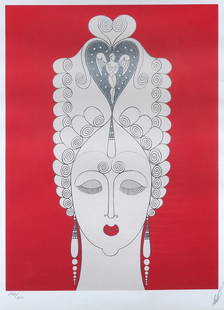 Erte - Amoureuse: Artist: ErteTitle: AmoureuseYear: 1977Dimensions: 27.25in. by 22.25in.Edition: From the rare limited edition of 300Medium: Original serigraph on paperCondition: ExcellentSignature Details: Hand