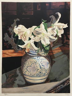 Ari Azene - White Flowers: Artist: Ari Azene Title: White Flowers Dimensions: 29 1/2in. by 22in. Edition: Numbered from the Rare Limited Edition Medium: Serigraph in Colors on Paper Condition