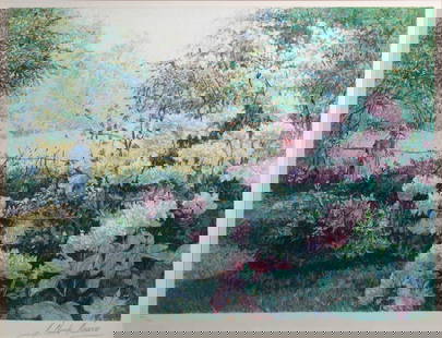 H. Claude Pissarro - Les Rhododendrons: Artist: H. Claude Pissarro Title: Les Rhododendrons Dimensions: 31 3/4in. by 38 3/4in. Edition: From the rare limited edition of 425 Medium: Original serigraph on paper