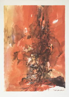 Zao Wou-Ki - Untitled Unpublished Watercolor VII: Artist: Zao Wou-Ki Title: Untitled Unpublished Watercolor VII Year: 1966 Dimensions: 9 3/4in. by 8 1/2in. Edition: From the Rare Limited Edition Publisher: Le C