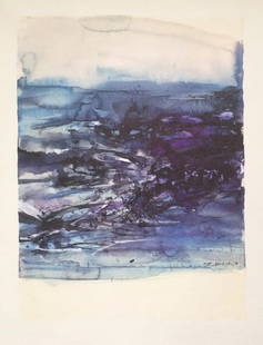 Zao Wou-Ki - Untitled Unpublished Watercolor II: Artist: Zao Wou-Ki Title: Untitled Unpublished Watercolor II Year: 1966 Dimensions: 9 3/4in. by 8 1/2in. Edition: From the Rare Limited Edition Publisher: Le Cl