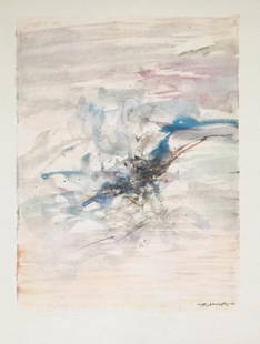 Zao Wou-Ki -Untitled Unpublished Watercolor VI: Artist: Zao Wou-Ki Title: Untitled Unpublished Watercolor VI Year: 1966 Dimensions: 9 3/4in. by 8 1/2in. Edition: From the Rare Limited Edition Publisher: Le Cl