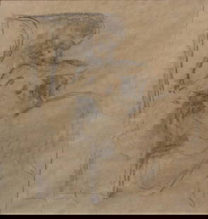 Louis Icart - Maquette for Day Dreaming: Artist: Louis Icart Title: Maquette for Day Dreaming Dimensions: 14in. by 15in. Edition: Rare one-of-a-kind work of art Medium: Original charcoal maquette for Meditation on br