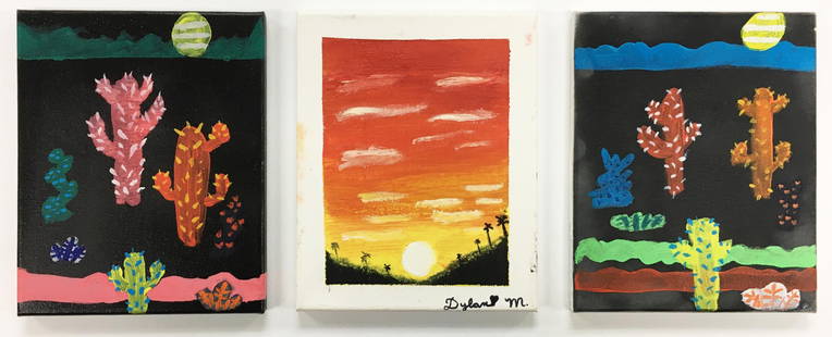 Dylan Marcado - Three Desert Paintings: Artist: Dylan MarcadoTitle: Three Desert PaintingsYear: 2021Dimensions: 10in. by 8in.Edition: Unique One of a Kind ArtworkMedium: Acrylic on CanvasCondition: ExcellentComes with Letter of