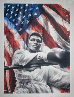 Mr. Brainwash - American Hero (Ali Unique): Artist: Mr. Brainwash Title: American Hero (Ali Unique) Year: 2019 Dimensions: 38in. by 50in. Edition: Unique One-of-a-kind Serigraph Medium: Orignal five color