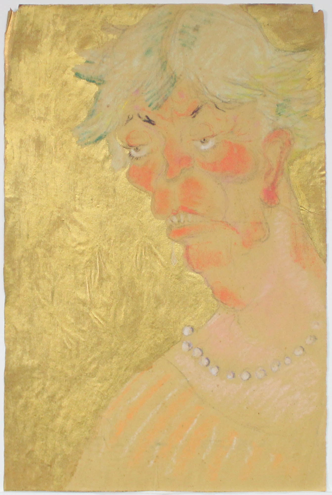 Georges Henri Manzana Pissarro - Untitled (Drooling: Artist: Georges Henri Manzana Pissarro Title: Untitled (Drooling Crone in Pearls) Dimensions: 12 1/2in. by 19in. Edition: Unique Rare One of a Kind Artwork Medium: Original Ch