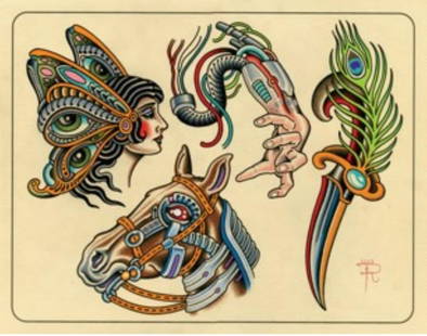Reece Farness - 2022 Flash12: Artist: Reece FarnessTitle: 2022 Flash12Year: 2022Dimensions: 11in. by 14in.Edition: Unique one of a kind work of artPublisher: Seven Swords Tattoo Co.Suite: 2022 FlashMedium: Orginal Colored Pencil