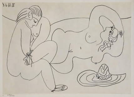 Pablo Picasso (After) - 8.6.61 III from "Les: Artist: Pablo Picasso (After) Title: 8.6.61 III from "Les Dejeuneres" Year: 1962 Dimensions: 14 1/2in. by 10 1/2in. Edition: from the rare limited edition of 150 P