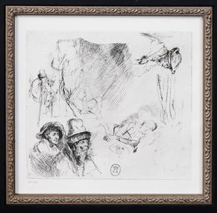 Rembrandt van Rijn (after) - Sheet of Studies with: Artist: Rembrandt van Rijn (after) Title: Sheet of Studies with Woman Lying III in Bed Year: 1880 Dimensions: 6.25in. by 6.75in. Edition: From the rare limited edition