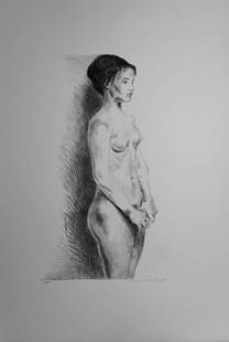 Raphael Soyer - Nude Woman (Black and White): Artist: Raphael Soyer Title: Nude Woman (Black and White) Dimensions: 21.5in. by 29.5in. Edition: From the Rare Limited Edition of 300 Medium: Lithograph on Paper C