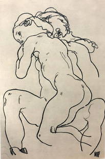Egon Schiele (After) - Due ragazze che si abbracciano: Artist: Egon Schiele (After) Title: Due ragazze che si abbracciano (Two Girls Hugging each other) 1918 Year: 1982 Dimensions: 16 1/4in. by 12in. Publisher: Mazzotta 1982 <