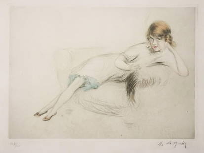 Henri Le Riche (In the Style of Louis Icart) - Girl in: Artist: Henri Le Riche (In the Style of Louis Icart) Title: Girl in Armchair Dimensions: 14 7/8in. by 22 1/4in. Edition: From the Rare Limited Edition of 200 Medium: Aquatint