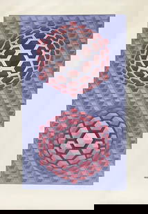 Victor Vasarely - Purple Long: Artist: Victor VasarelyTitle: Purple LongYear: 1977Dimensions: 34 1/4in. by 20 1/2in.Edition: From the rare limited edition of 250Medium: Original serigraph on paperCondition: ExcellentSignature