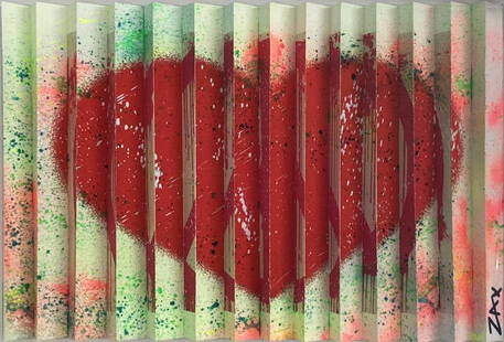 E.M Zax - Peace and Love: Artist: E.M ZaxTitle: Peace and LoveYear: 2021Dimensions: 17in. by 12in.Edition: Unique One of a Kind ArtworkMedium: Hand Painted on Optical PrintmakingCondition: ExcellentSignature Details: Hand