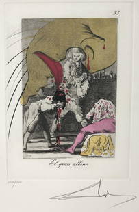 Salvador Dali - El gran allino Plate 33: Artist: Salvador DaliTitle: El gran allino Plate 33Year: 1977Dimensions: 17.75in. by 12.25in.Edition: from the limited edition of 200Publisher: Fernand Hazan EditeurSuite: Les Caprices de GoyaMedium: