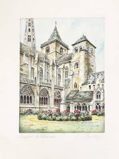 Francis Barday - Greguier La Cathedrale, France: Artist: Francis Barday Title: Greguier La Cathedrale Year: 1930-1950 Dimensions: 13 1/4in. by 10in. Edition: From the rare limited edition Medium: Original Hand