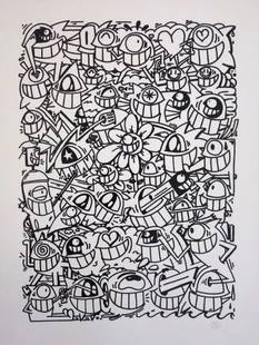 El Pez - Happy Crew: Artist: El Pez Title: Happy Crew Year: 2018 Dimensions: 21 1/2in. by 29 1/2in. Edition: From the rare limited PP edition Medium: Original mono screen print on p