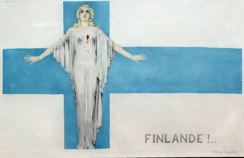Louis Icart - Finlande!: Artist: Louis Icart Title: Finlande! Year: 1940 Dimensions: 24in. by 17.5in. Edition: From the limited edition of 150 Medium: Original dry point etching on paper C