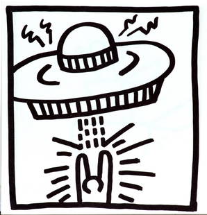 Keith Haring - Untitled (Alien Abduction): Artist: Keith Haring Title: Untitled (Alien Abduction) Year: 1982 Dimensions: 9in. by 9in. Edition: From the limited edition of 2000 Publisher: Tony Shafrazi Gallery New Yo