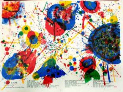 Sam Francis - Black Stone: Artist: Sam FrancisTitle: Black StoneYear: 1964Dimensions: 11.5in. by 16in.Edition: From the rare limited editionPublisher: EW Kornfeld SwitzerlandSuite: One Cent LifeMedium: Original