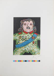 Enrico Baj - Der Kleine General: Artist: Enrico BajTitle: Der Kleine GeneralDimensions: 16 1/2in. by 11 3/4in.Edition: From the limiteds editionPublisher: Die GalerieSuite: Die Kunst der Graphik PortfolioMedium: Original lithograph