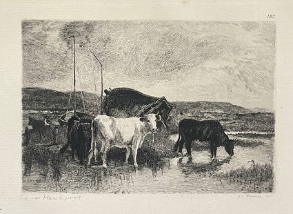 Emile Van Marcke - Vaches A L Abreuvoir: Artist: Emile Van Marcke Title: Vaches A L Abreuvoir Year: 1873 Dimensions: 11 3/4in. by 8in. Edition: From the rare limited edition Medium: Original engraving