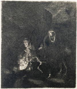 Rembrandt van Rijn (After 1883) - The Flight Into Egypt: Artist: Rembrandt van Rijn (After 1883) Title: The Flight Into Egypt Year: 1883 Dimensions: 6in. by 5in. Edition: From the rare limited edition Suite: LOeuvre C