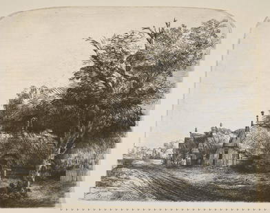 Rembrandt van Rijn (after) - The Three Cottages: Artist: Rembrandt van Rijn (after) Title: The Three Cottages Year: 1880 Dimensions: 8.5in. by 7in. Edition: From the rare limited edition of 500 Suite: The Work