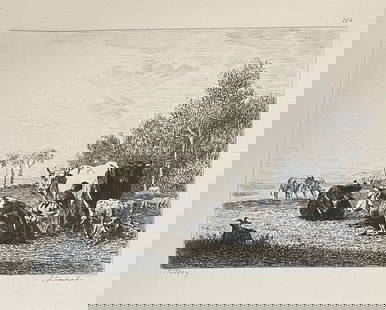 Constant Troyon - Paturages: Artist: Constant Troyon Title: Paturages Year: 1873 Dimensions: 11 3/4in. by 8in. Edition: From the rare limited edition Medium: Original engraving on paper
