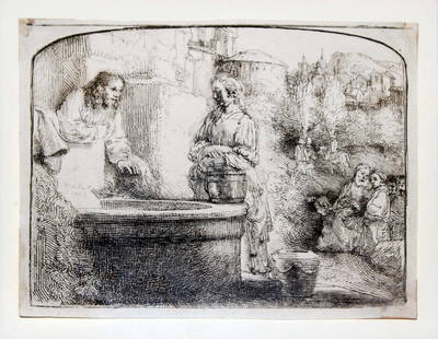 Rembrandt van Rijn (After) - Christ and the Woman of: Artist: Rembrandt van Rijn (After) Title: Christ and the Woman of Samaria (Arched Print) Year: 1880 Dimensions: 5in. by 6.5in. Edition: From the rare limited edition Medium: