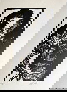 Leonard Baskin - Untitled Woodblock from ""Othello"" 1973: Artist: Leonard Baskin Title: Untitled Woodblock from ""Othello"" 1973 Year: 1973 Dimensions: 12 1/2 x 19 1/2 in. Edition: From the limited edition of 200 Medium:</