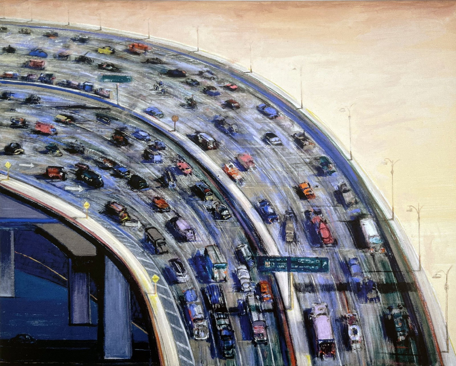 Wayne Thiebaud - Morning Freeway: Artist: Wayne Thiebaud Title: Morning Freeway Year: 2019 Dimensions: 8 1/2 x 9 1/2 in. Edition: Colored Offset Lithographs that Come Matted in white with a color trim to match