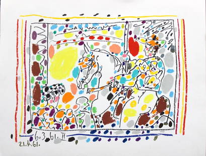 Pablo Picasso - Le Picador II: Artist: Pablo Picasso Title: Le Picador II Year: 1961 Dimensions: 9.6in. by 12.4in. Edition: From the rare limited edition Publisher: Cercle d'Art S