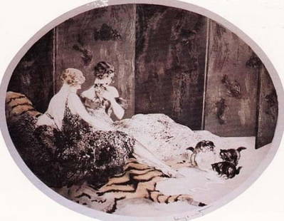 Louis Icart - Spilled Milk: Artist: Louis Icart Title: Spilled Milk Year: 1925 Dimensions: 16.5in. by 21in. Edition: From the rare limited edition of 300 Medium: Original dry point etching