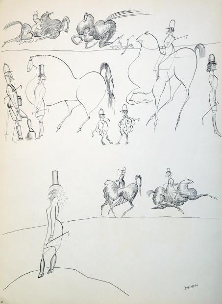 Saul Steinberg - Paddock: Artist: Saul Steinberg Title: Paddock Year: 1953 Dimensions: 11in. by 15in. Edition: From the rare limited artist edition Suite: Derriere Le Miroir 53-54 <