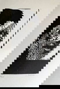 Leonard Baskin - Untitled Woodblock from ""Othello"" 1973: Artist: Leonard Baskin Title: Untitled Woodblock from ""Othello"" 1973 Year: 1973 Dimensions: 12 1/2 x 19 1/2 in. Edition: From the limited edition of 200 Medium:</