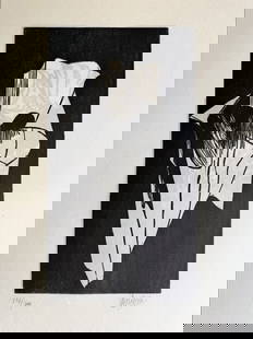 Leonard Baskin - Untitled Woodblock from ""Othello"" 1973: Artist: Leonard Baskin Title: Untitled Woodblock from ""Othello"" 1973 Year: 1973 Dimensions: 12 1/2 x 19 1/2 in. Edition: From the limited edition of 200 Medium:</
