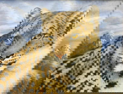 Tom Palmore - Snow leopard: Artist: Tom Palmore Title: Snow leopard Dimensions: 39 1/2in. by 29 3/4in. Edition: Rare unique one-of-a-kind painting Medium: Oil painting on canvas Condition: