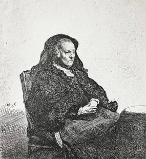 Rembrandt van Rijn (after) - Artist's Mother Seated c1880: Artist: Rembrandt van Rijn (after) Title: Artist's Mother Seated Year: 1880 Dimensions: 5in. by 5 3/4in. Edition: From the rare limited edition Suite: The Work