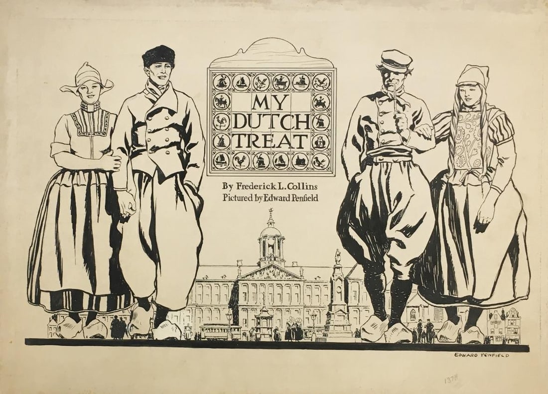 Edward Penfield - My Dutch Treat: Artist: Edward Penfield Title: My Dutch Treat Dimensions: 10 3/4in. by 15 1/8in. Edition: Unique One of a Kind Artwork Medium: Graphite and Ink on Paper Condition:<
