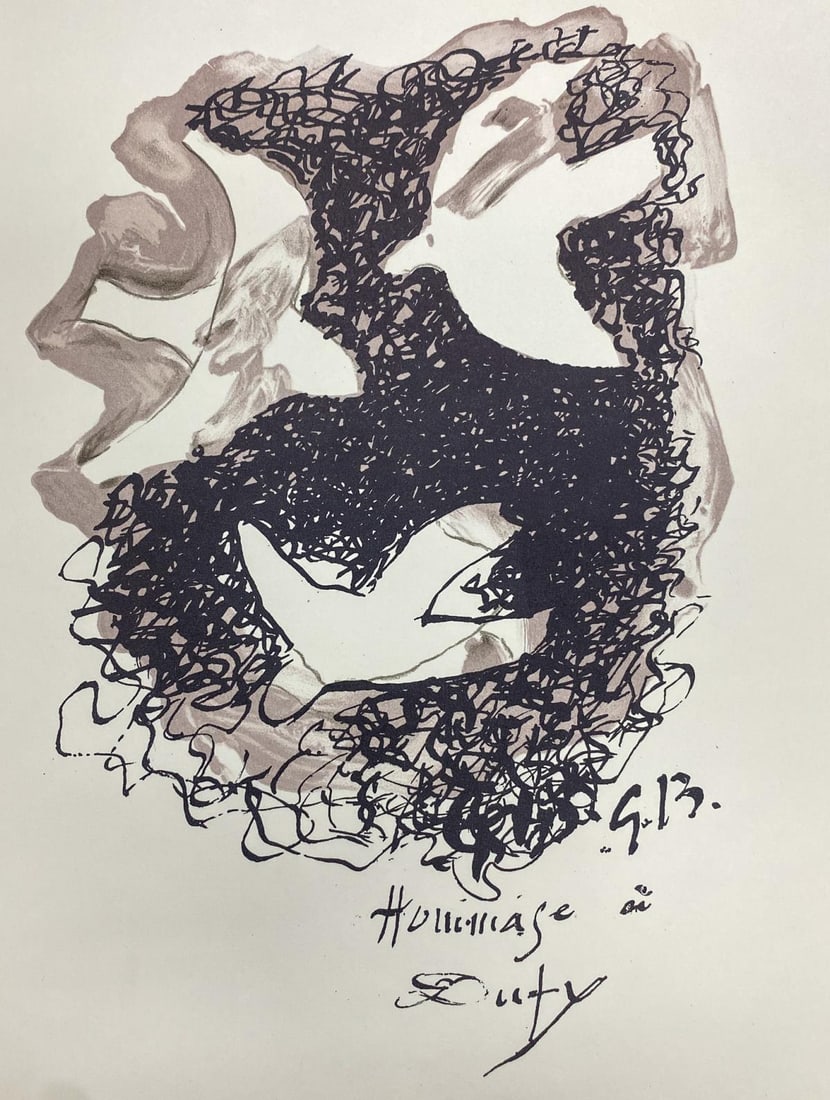 Georges Braque - Hommage a Dufy: Artist: Georges Braque Title: Hommage a Dufy Year: 1965 Dimensions: 9.5in. by 11.75in. Edition: From the rare limited edition of 975 Suite: Lettre A Mon Peintre