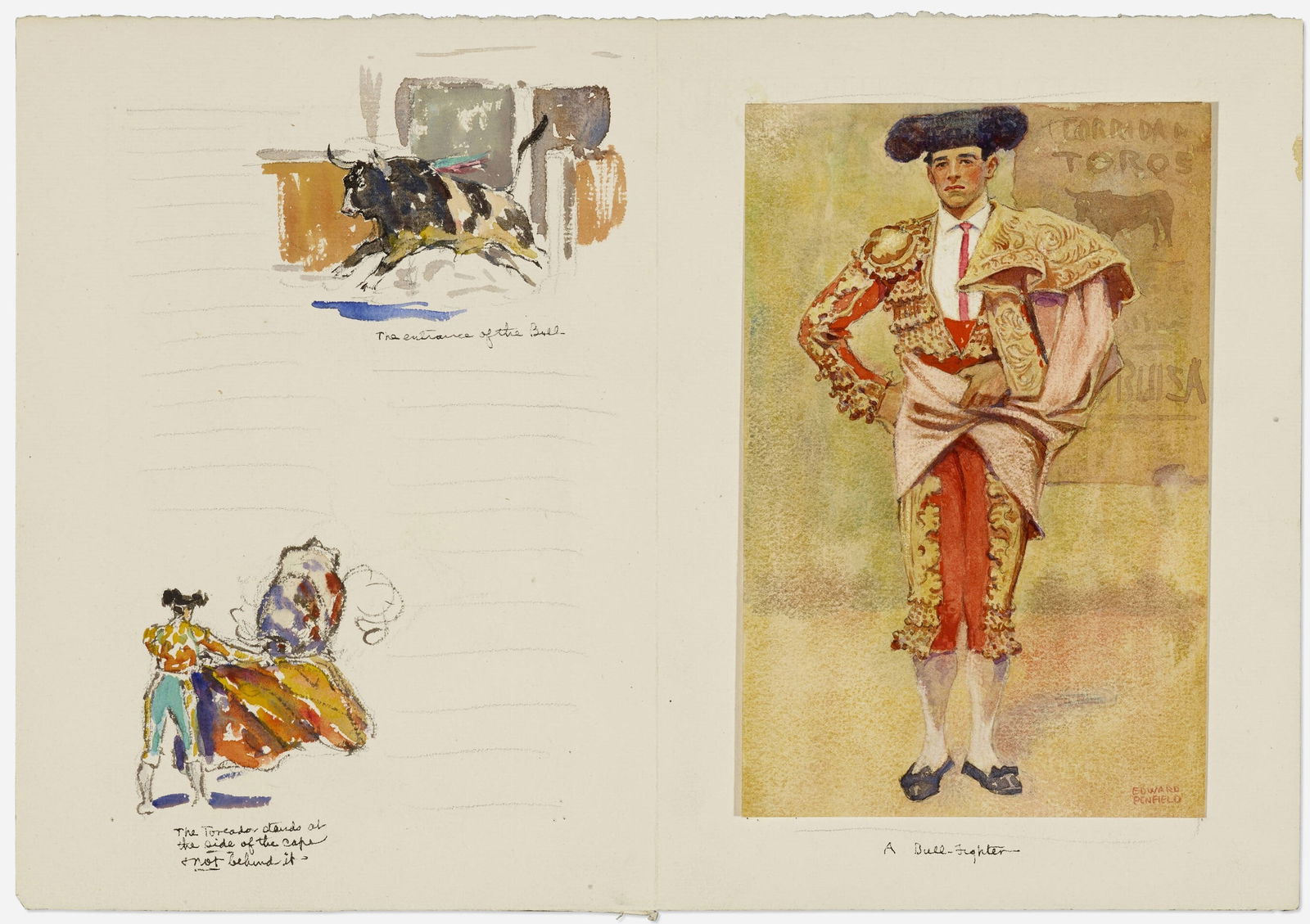 Edward Penfield - Six Spanish Sketches (Double Sided): Artist: Edward Penfield Title: Six Spanish Sketches (Double Sided) Year: c. 1910 Dimensions: 9 1/2in. by 13 7/8in. Edition: Unique One of a Kind Artwork Medium: