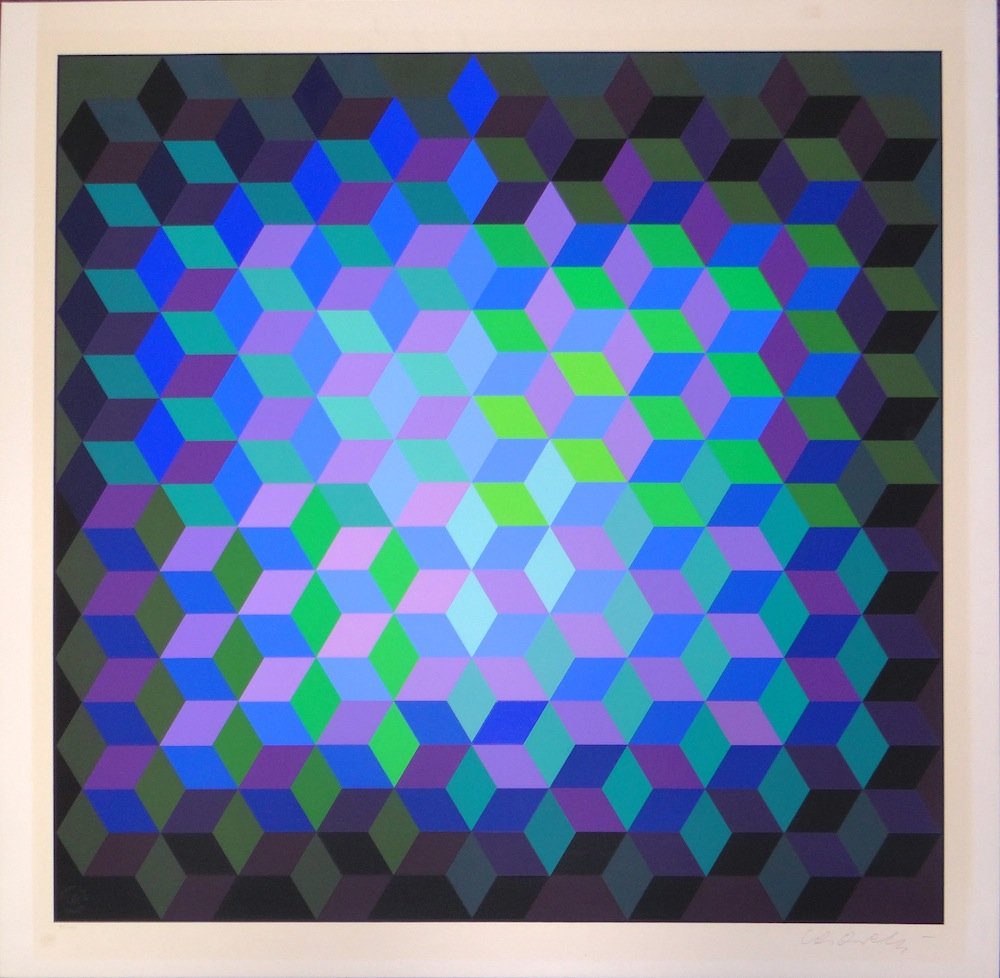 Victor Vasarely "Ion 11" serigraph: Artist: Victor Vasarely Title: "Ion 11" Medium: Original serigraph on heavy card stock Size: 26 3/4" x 26 3/4" Edition: 93 from the limited edition of 200 Signature: Hand s