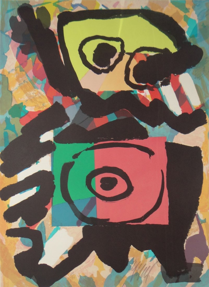 Karel Appel Untitled lithograph from Tax Shelter: Artist: Karel Appel Title: Untitled Suite: "Tax Shelter" Year: 1973 Medium: Original lithograph in colors on paper Size: 29 1/4" x 21 3/8" Edition: 69 from the