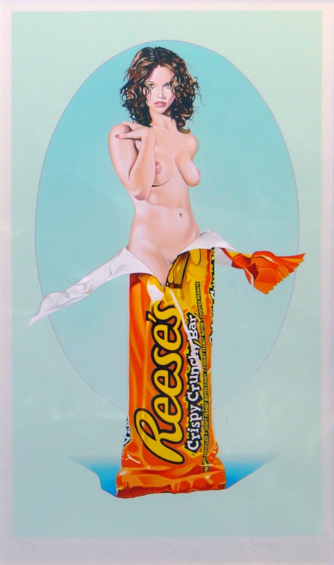 Mel Ramos "Reese's Rose" lithograph: Artist: Mel Ramos Title: Reese's Rose Medium: Original lithograph in colors Size: 36 1/2" x 21 1/2" (image size) Year: 2006 Edition: 182 from the limited edition of 199