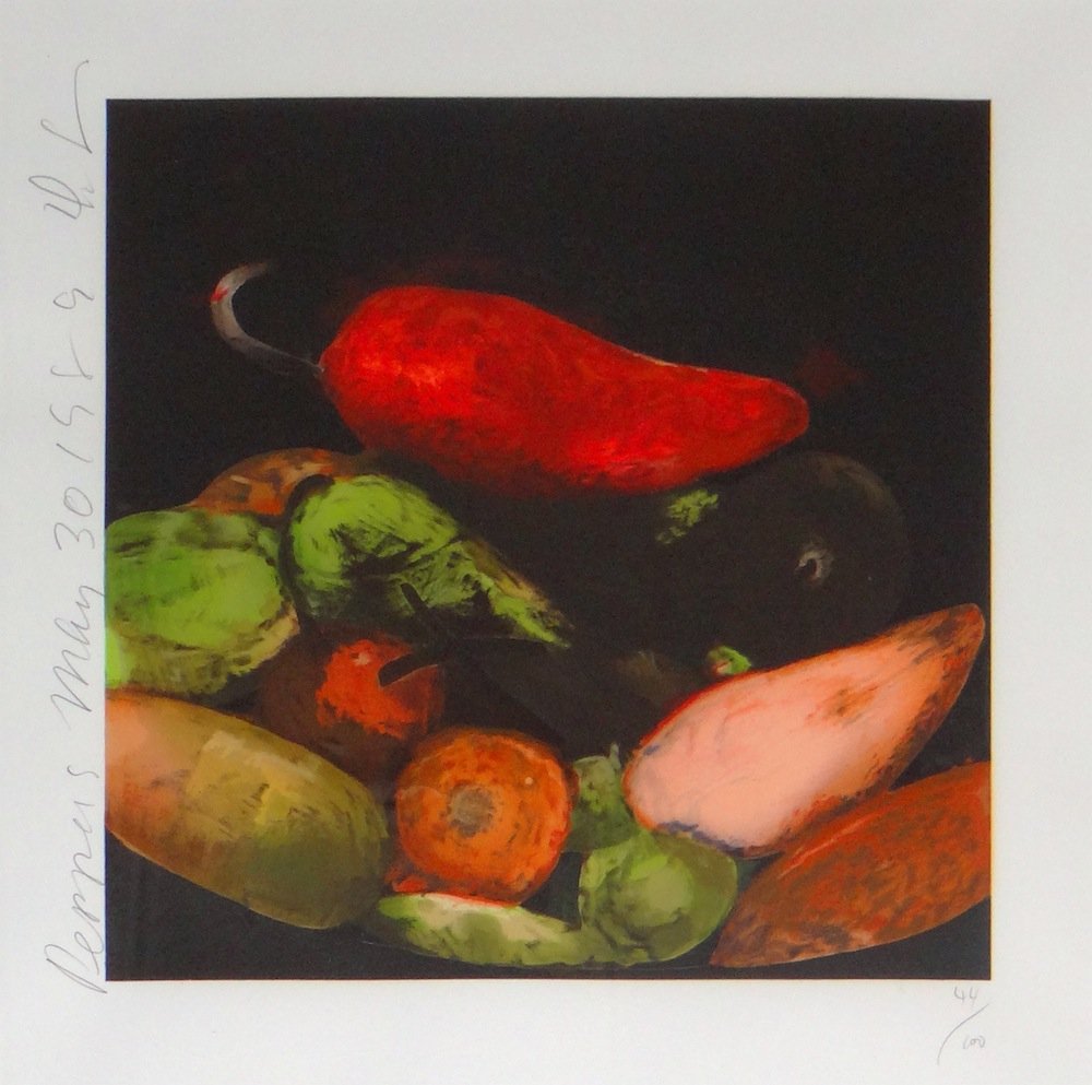 Donald Sultan "Peppers, May 30, 1989" silkscreen: Artist: Donald Sultan Title: Peppers, May 30, 1989 Medium: Original silkscreen in colors on Arches 88paper Size: 12" x 12" (image size) Edition: 44 from the limited edition of 100 <