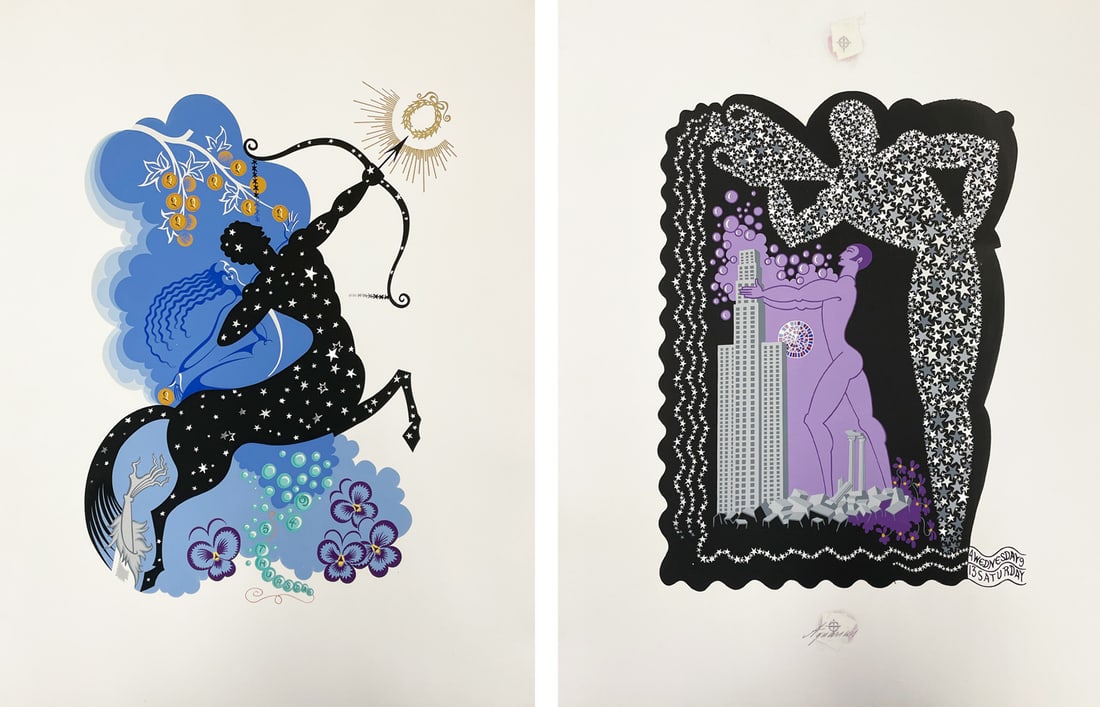 Erte - Sagittarius & Aquarius: Artist: Erte Title: Sagittarius & Aquarius Year: 1982 Dimensions: 25.5in. by 20in. Edition: From the rare limited proof edition Publisher: Chromacomp Inc
