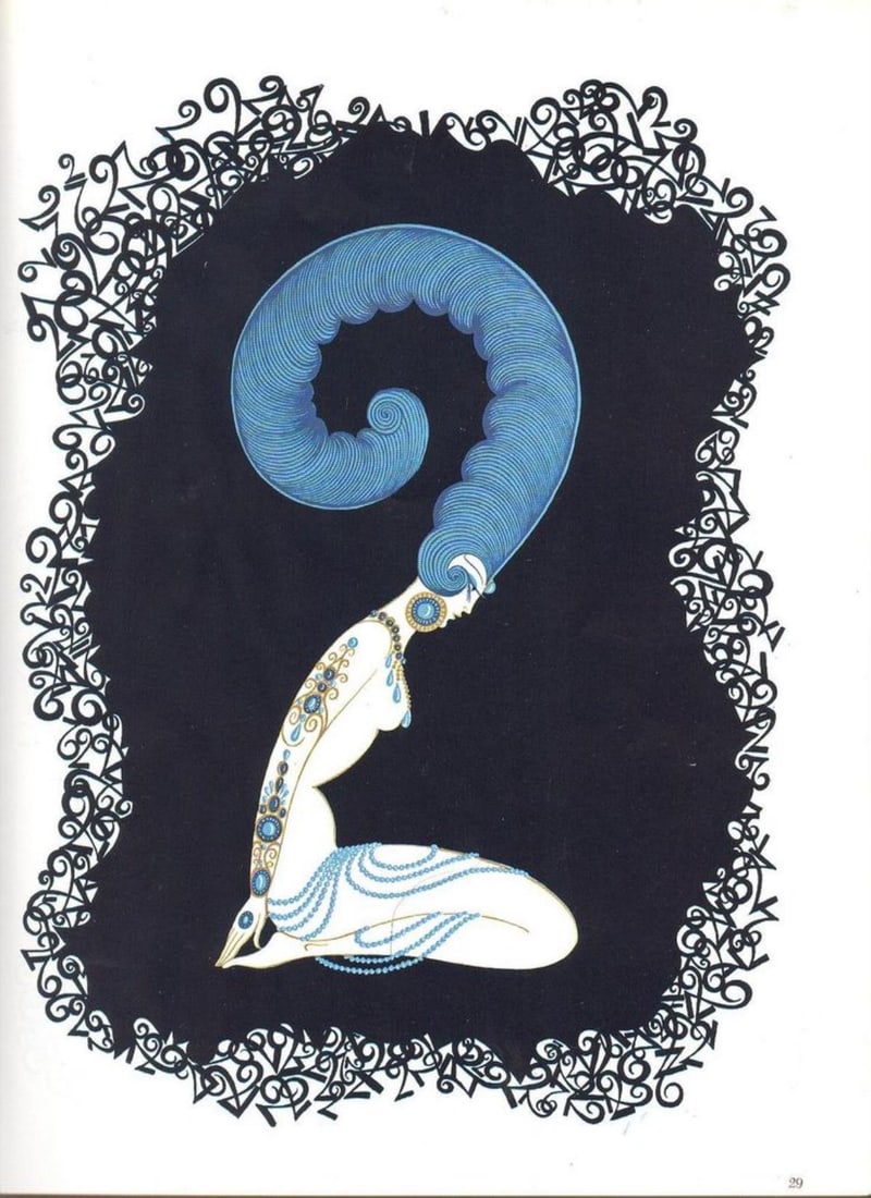 Erte - Number 2: Artist: Erte Title: Number 2 Year: 1980 Dimensions: 18in. by 13in. Edition: From the Rare Limited Edition of 350 Suite: Numbers Suite Medium: Ori