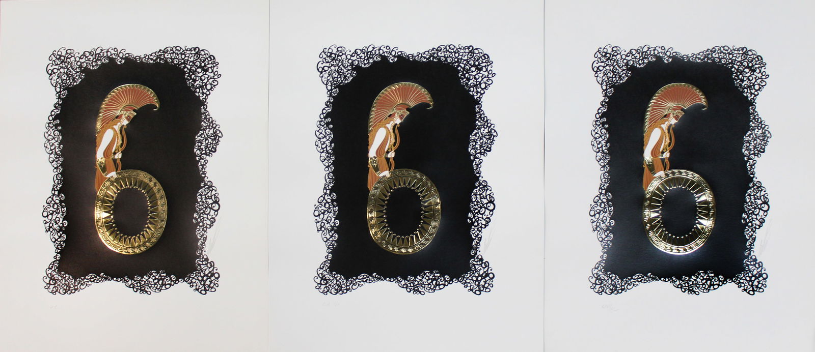 Erte 666 (3 Prints): Artist: Erte Title: 666 (3 Prints) Year: 1976 Dimensions: Each sheet 17in. by 22 1/2in. Edition: From the rare limited edition of 350 Publisher: Atelier Gourdon Atelier Arcay Paris; American Atelier N